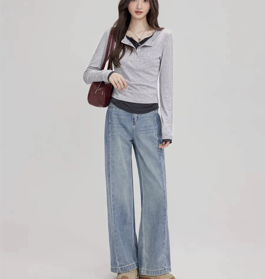 玲孤品牛仔裤女阔腿