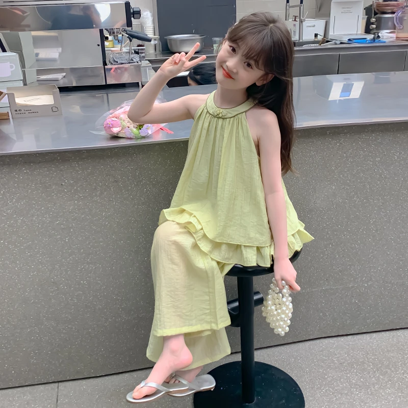 女童套装夏季2025新款洋气儿童时髦女孩衣服夏装薄款阔腿裤两件套