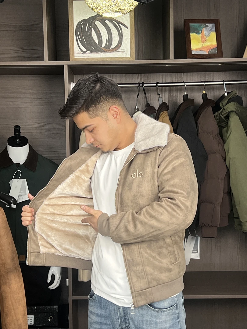 拼接纯色冬季男拉链翻领长袖夹克男装休闲时尚加厚（8519）