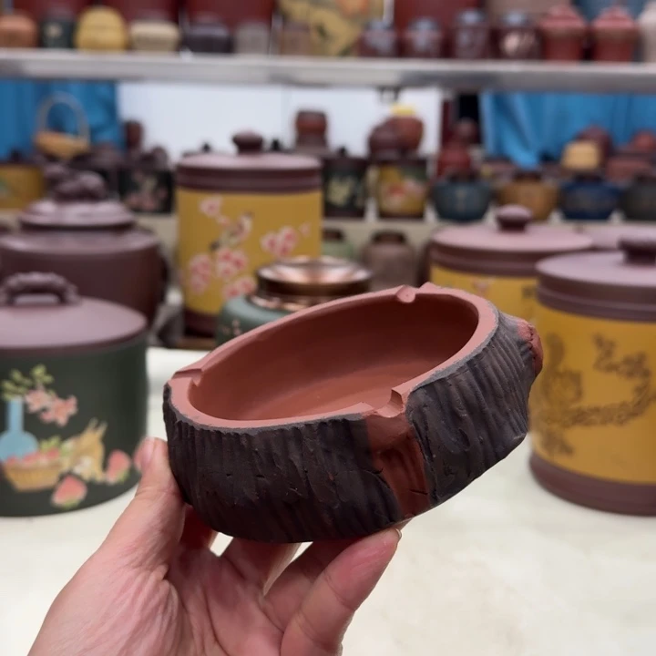 紫砂茶叶罐树桩烟缸清水