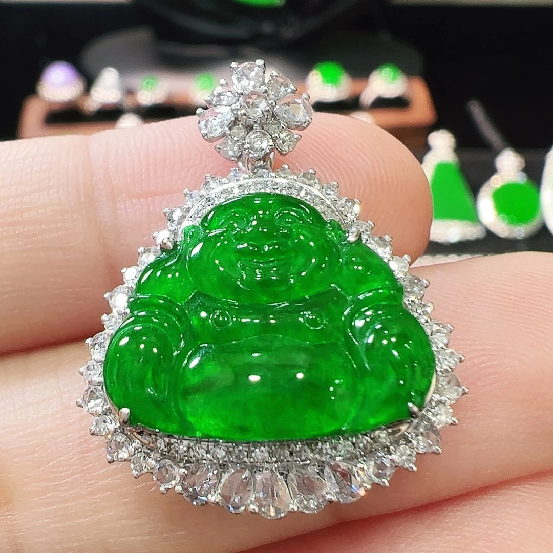 翡翠18K金镶嵌吊坠(不含链)