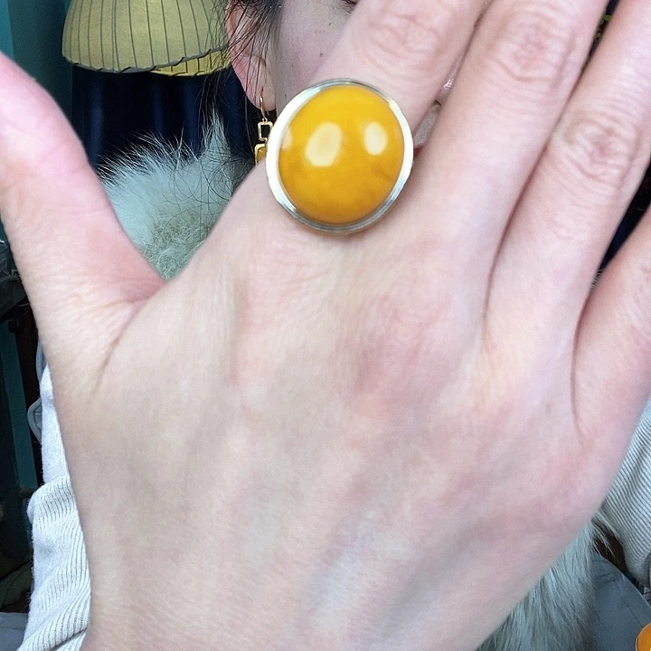 蜜蜡戒指银S925镶嵌戒指