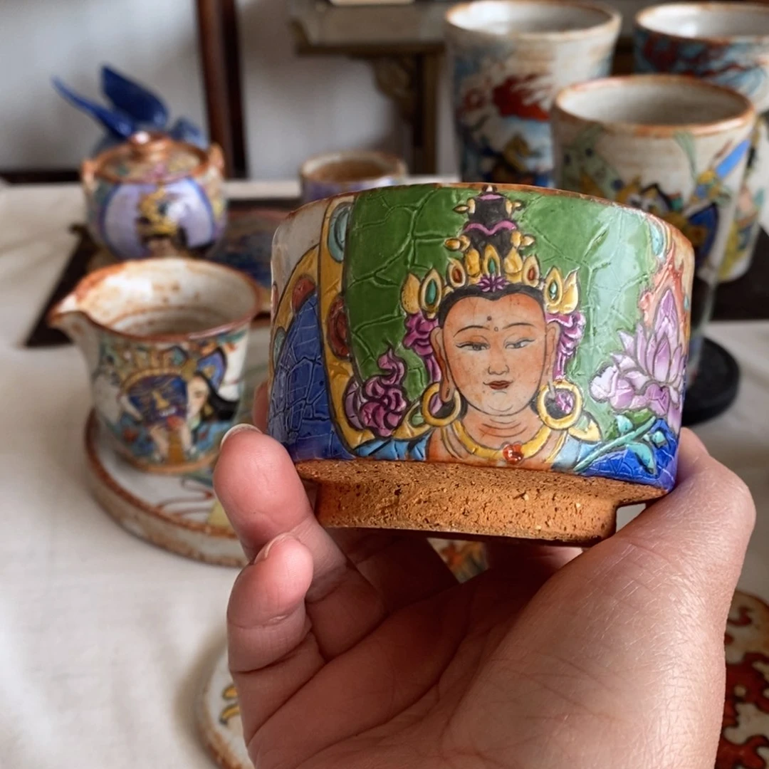 手工手绘普贤茶杯