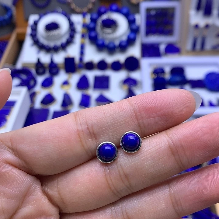 青金石银S925镶嵌耳钉