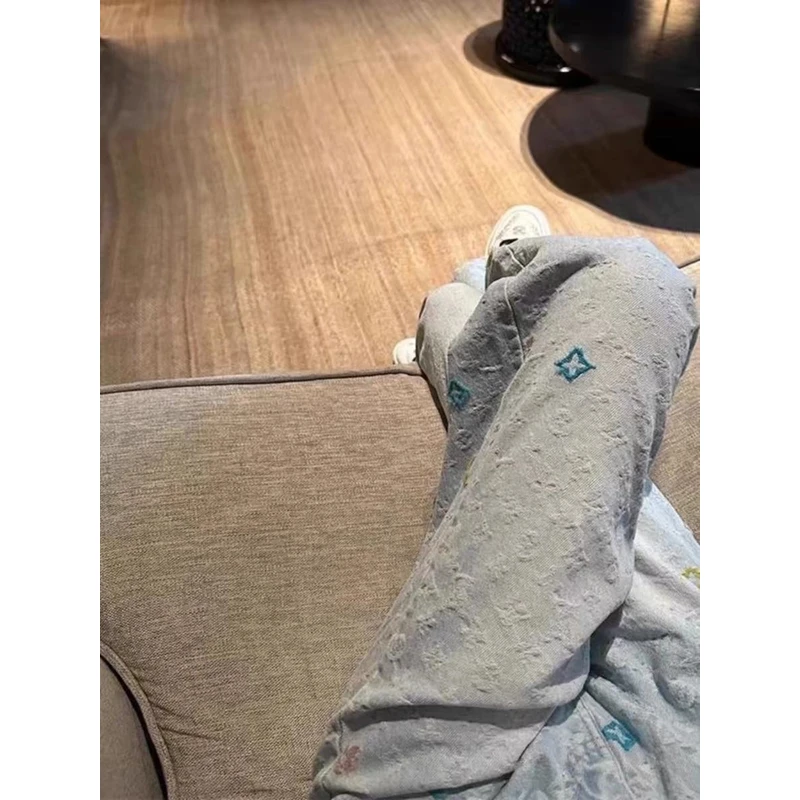 浅色高腰印花直筒百搭牛仔裤 气质 百搭 -5248