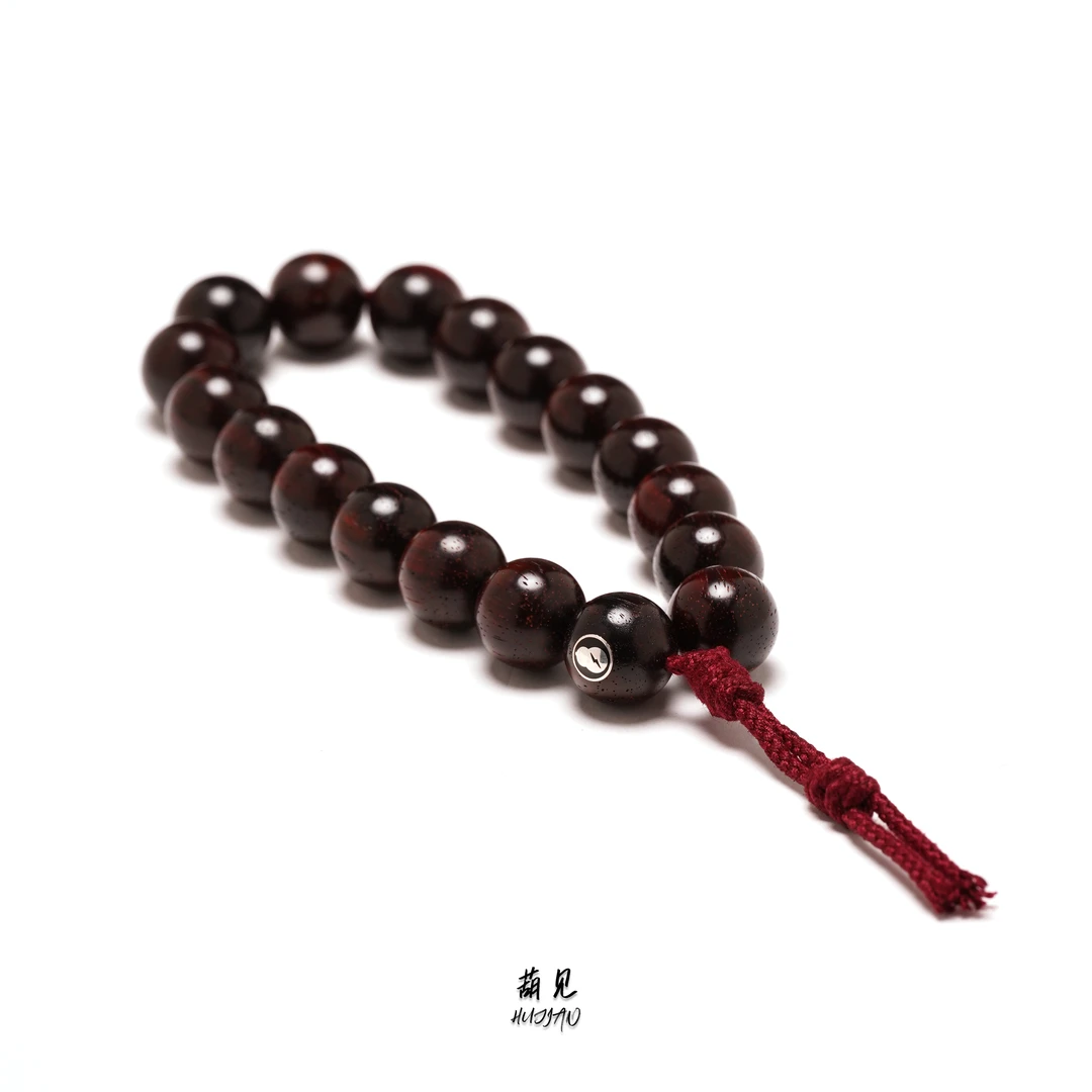 紫檀银标 圆珠手持 1.0-1.2mm链接 拆房老料 纯手工干磨