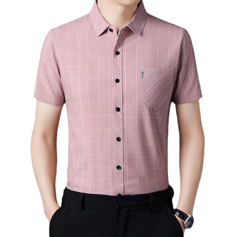 俞兆林男士中青年男装薄款休闲衬衣仿格子提花半袖