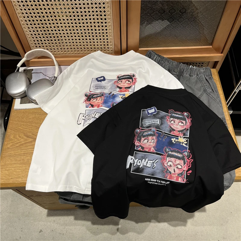 吴小越w1201男童夏款短袖圆领数码印花哪吒韩版棉t恤中大童儿童上