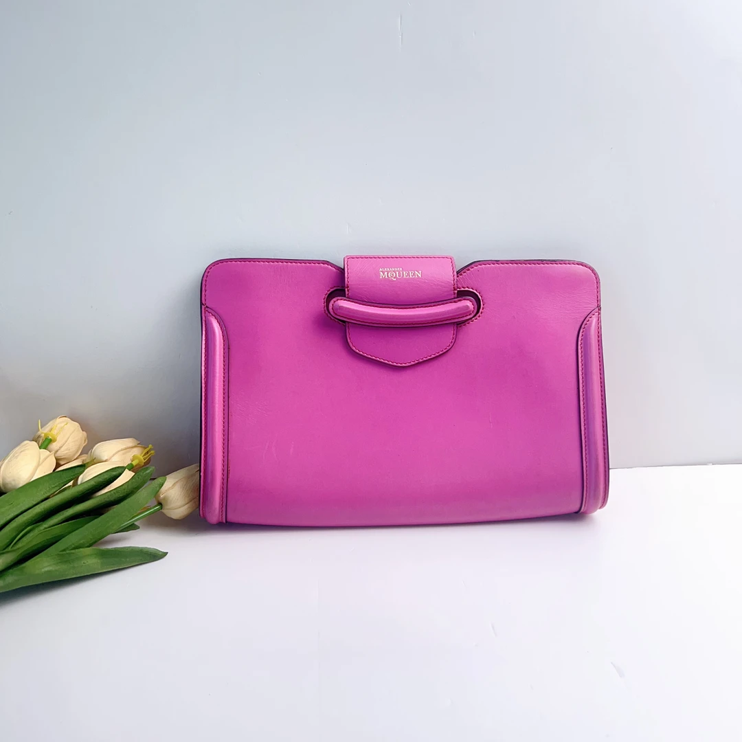95新 Alexander McQueen/亚历山大·麦昆 亚历山大玫粉色手拿包