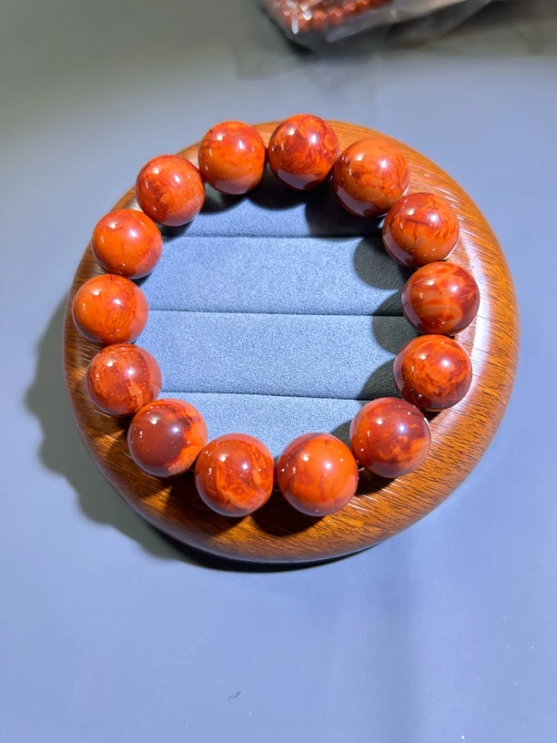 川料南红精品火焰呀全品原矿卡15➕圆珠手串