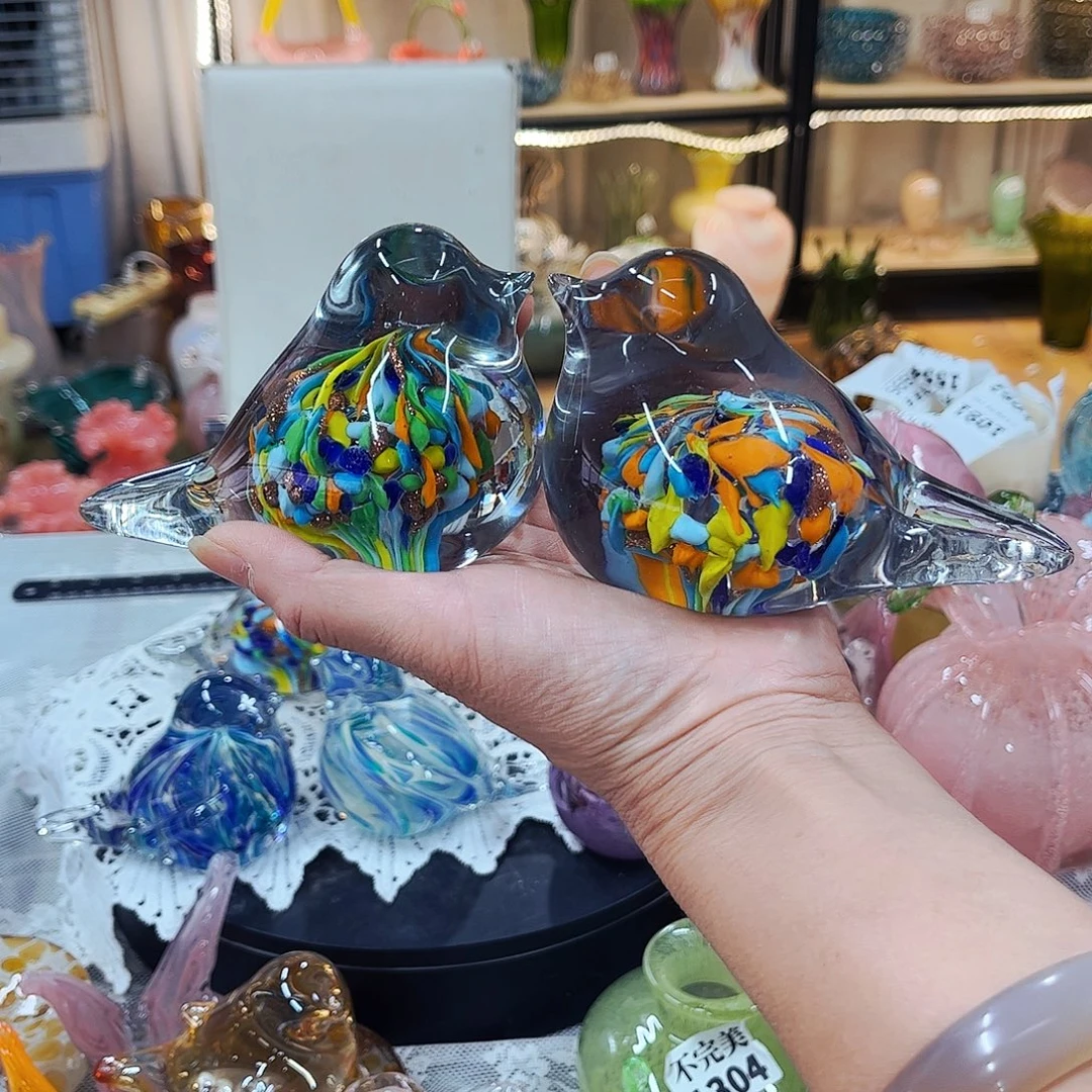 1对鸟瑕 内裂纹 家悦琉璃工艺品不完美