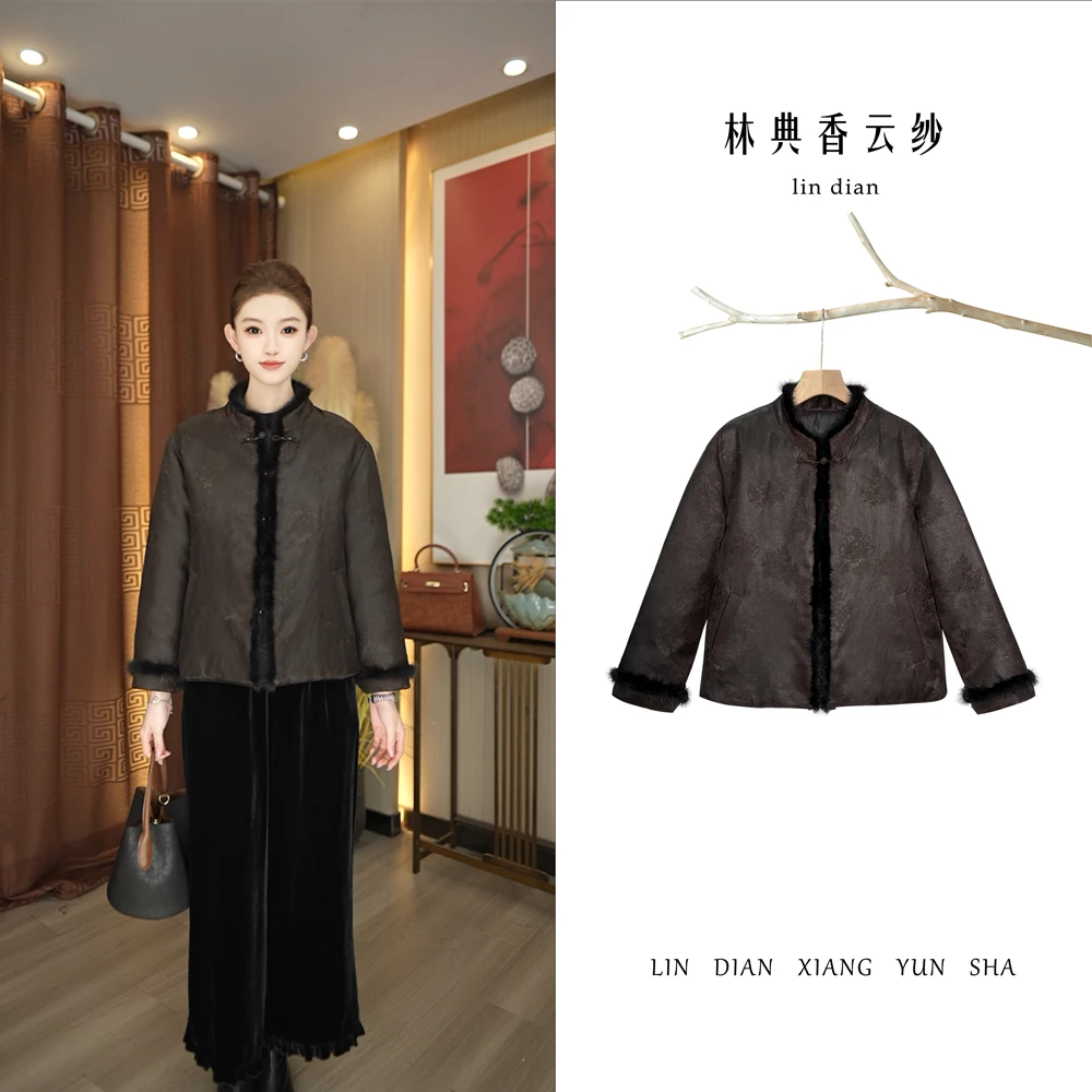 【林典】妈妈冬装外套女款爆款大气香云纱羽绒服冬季新款3179-1