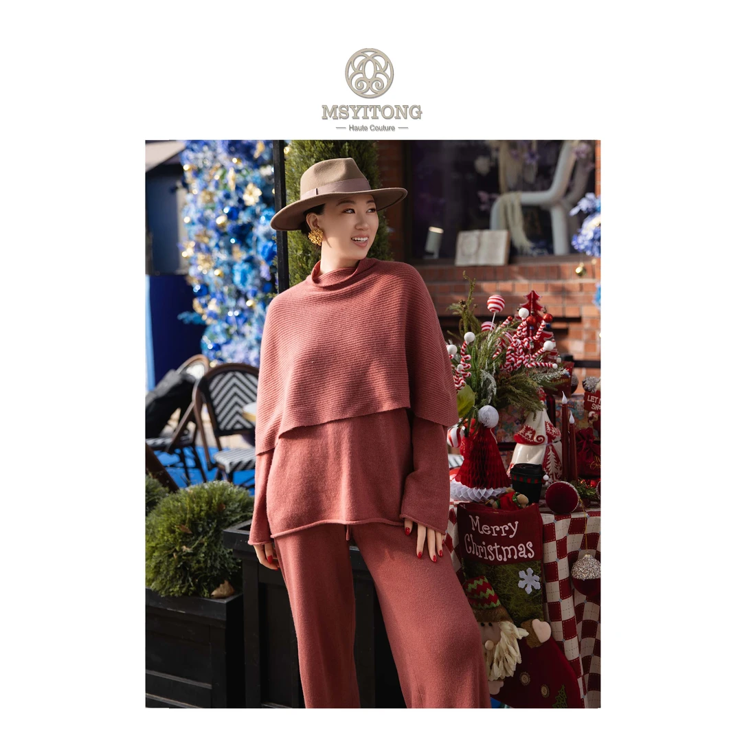 【MSYITONG】意大利羊绒斗篷三件套装00600