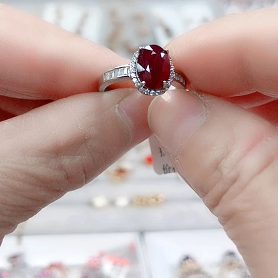 戒指银S925镶嵌红宝石天然红宝石女款戒指s925银镶嵌
