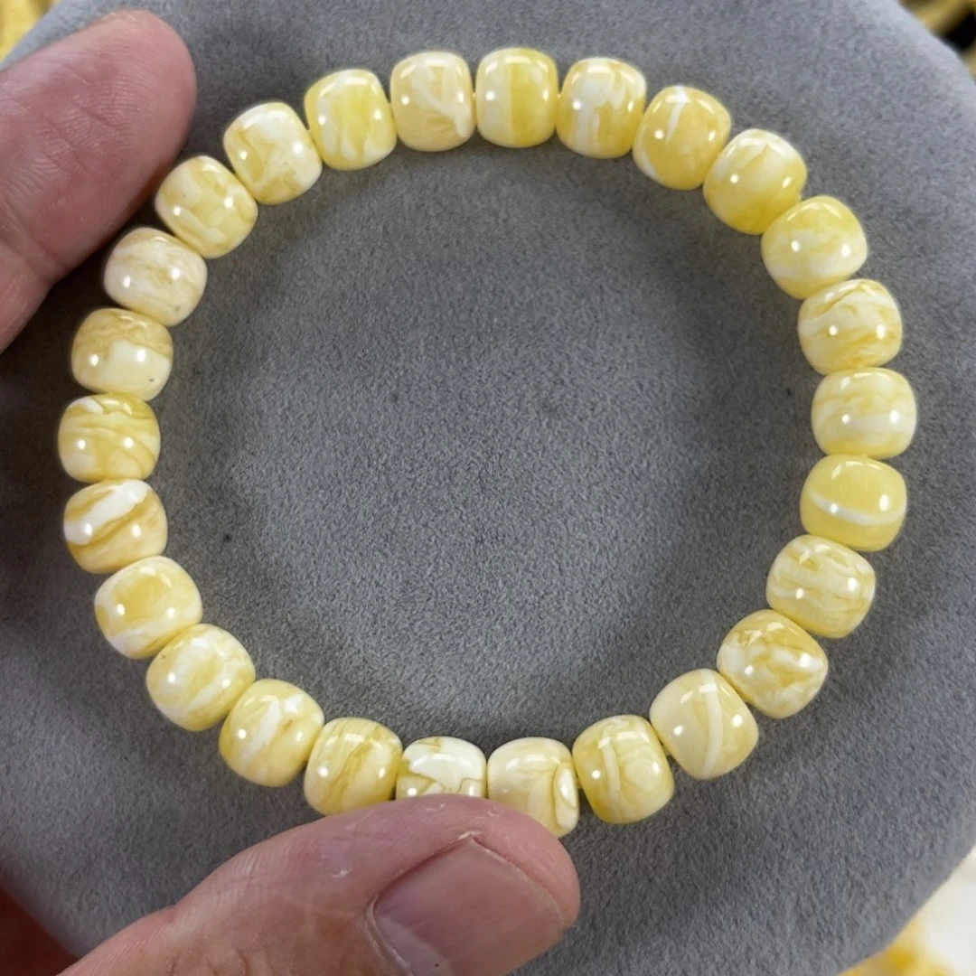 蜜蜡手串未镶嵌纯天然俄料瓷白花虎皮