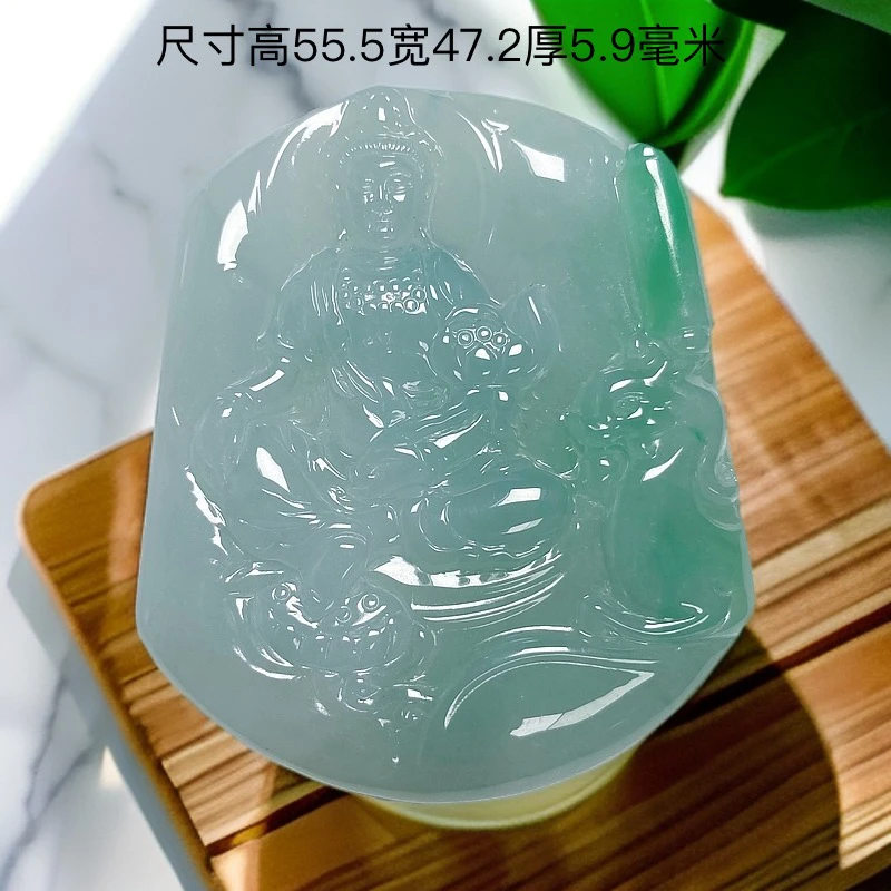 天然缅甸翡翠A货糯冰飘阳绿大势至菩萨吊坠种老玉质细腻无纹裂