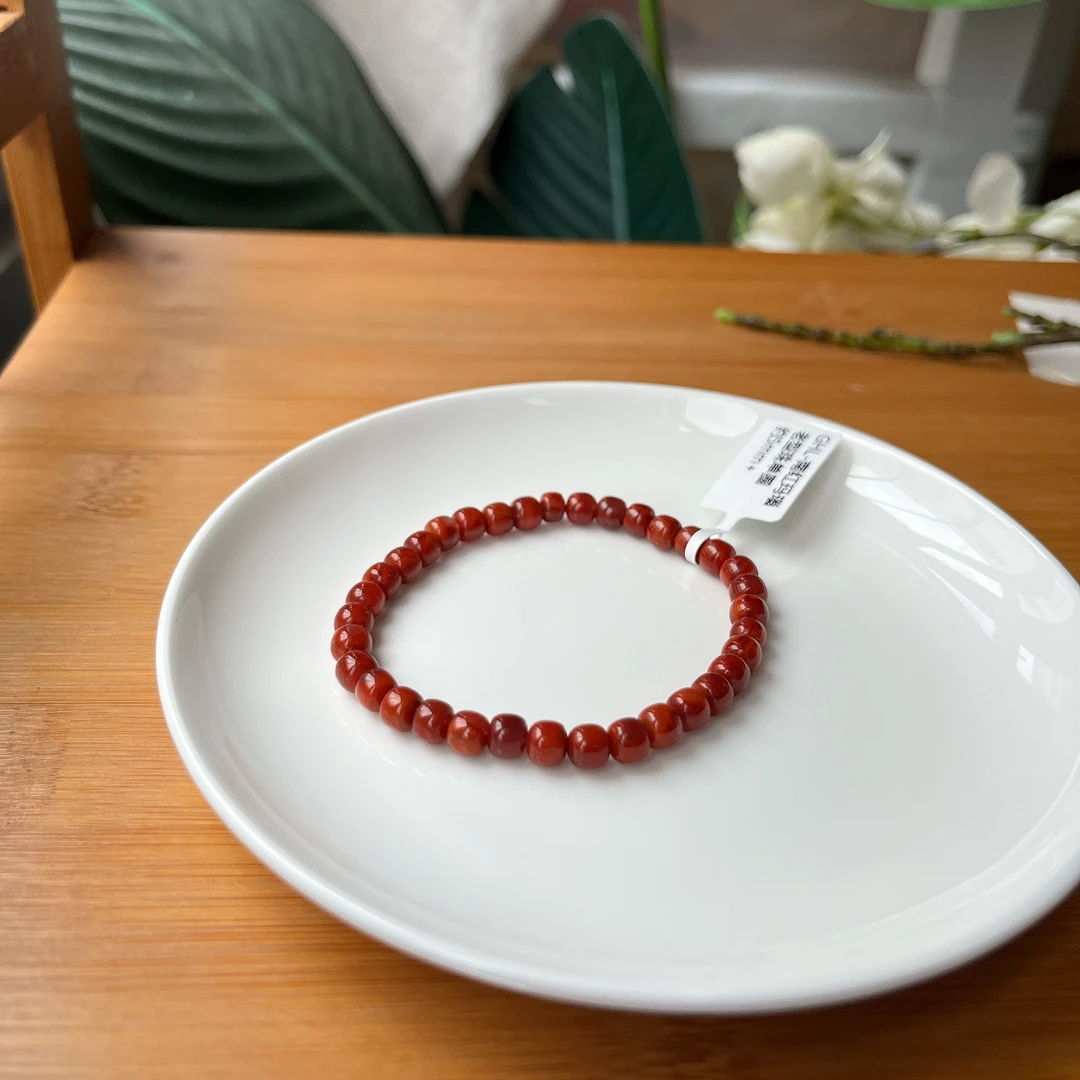 【郭老师】约5mm+瓦西料入门级牛血红南红玛瑙老型珠单圈手串
