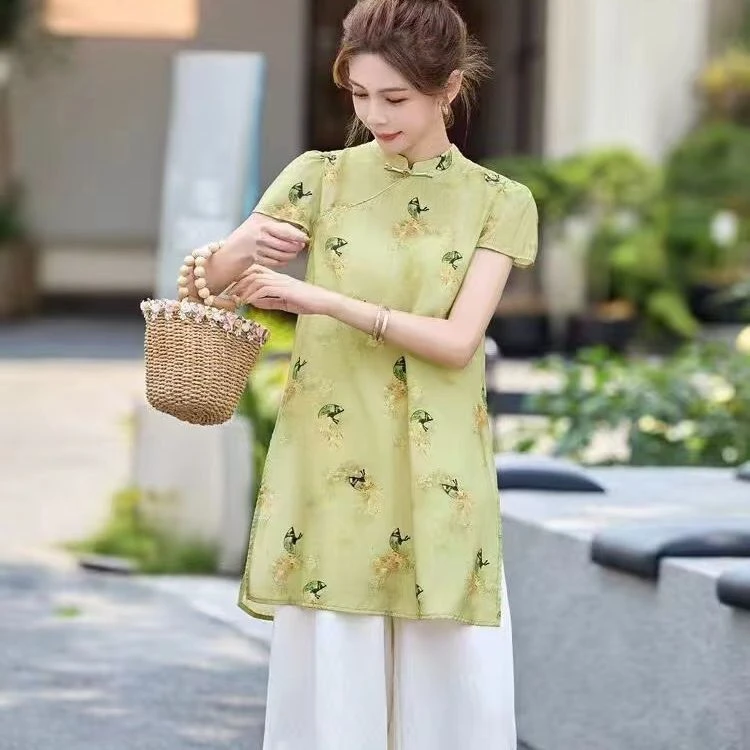 新中式盘口改良旗袍上衣国风夏季新款修身百搭遮肚子百搭小衫