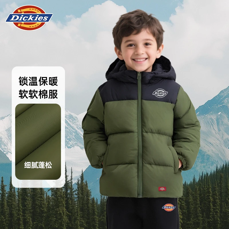 Dickies男童外套儿童棉服2025冬款加绒加厚女童冬装新款保暖衣服