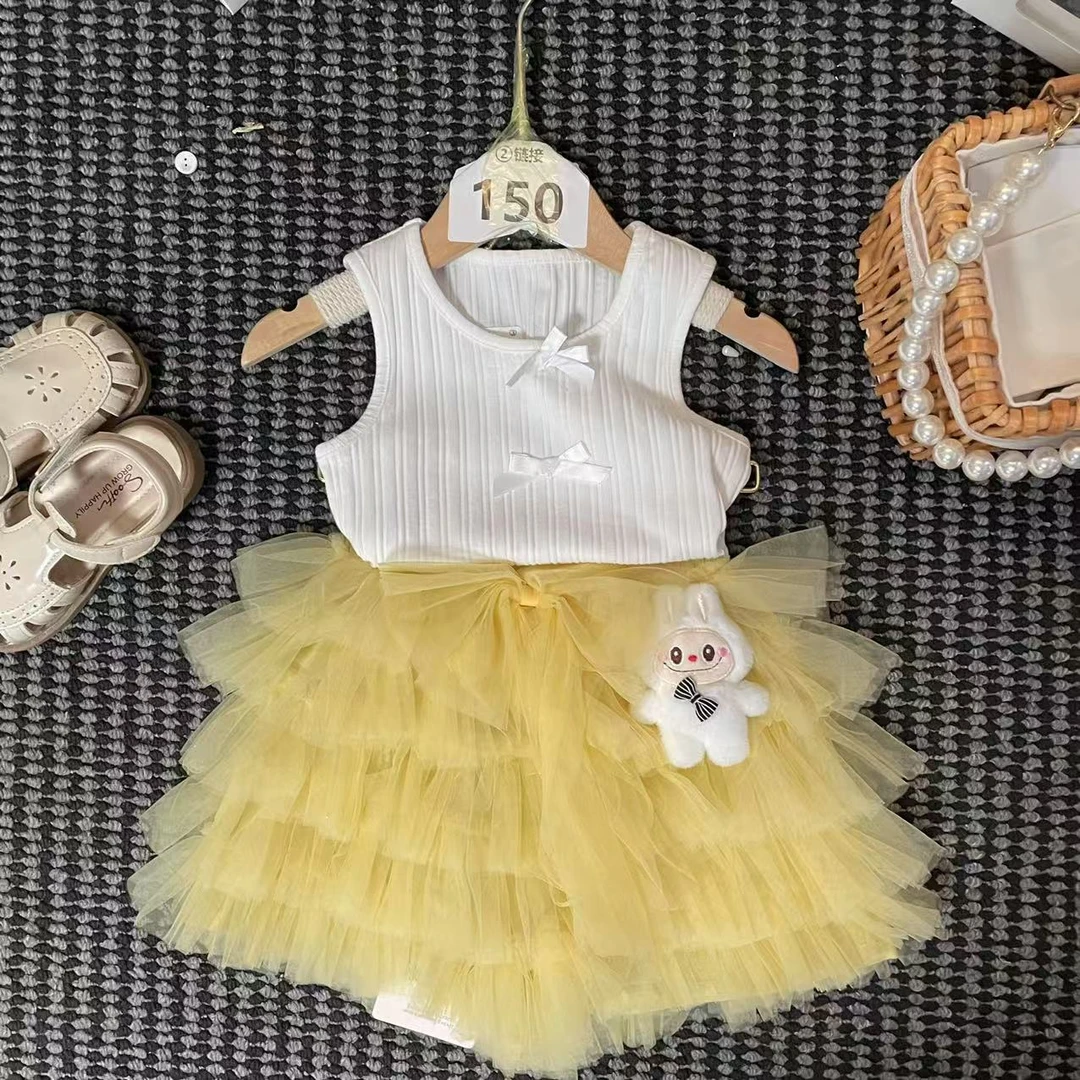 【37】-女童学院风套装夏季2025新款儿童服装卡通两件套150