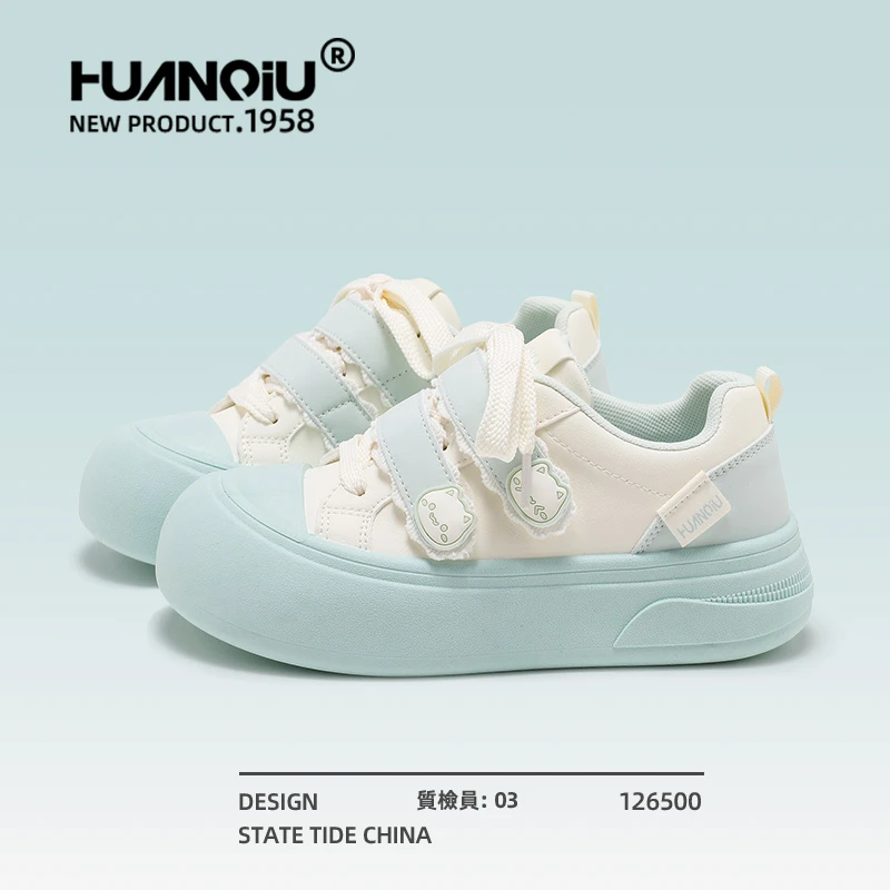 环球厚底魔术贴猫咪板鞋女款秋季2025新款百搭韩版学生休闲增高鞋