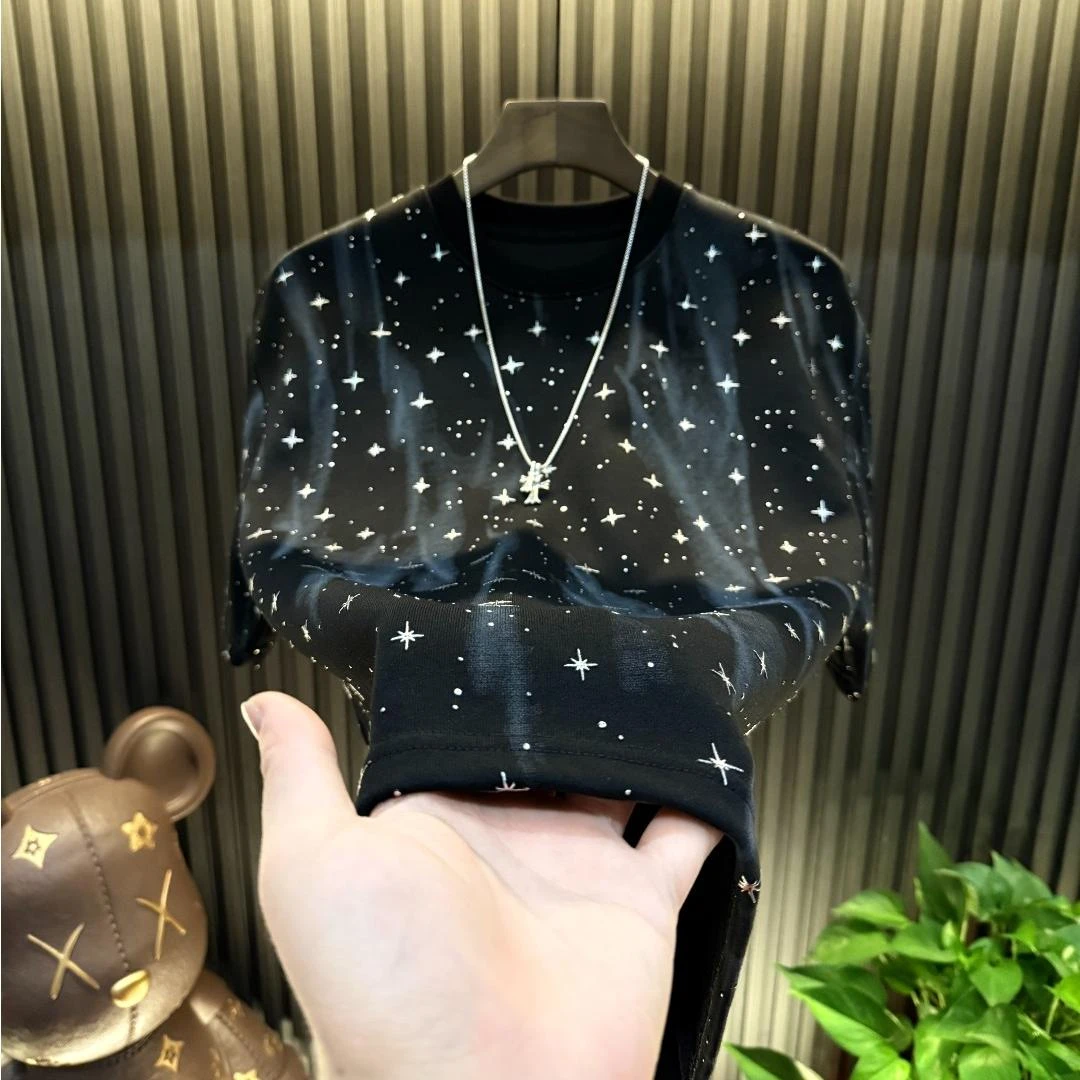 2025新款星空男款男上衣短袖爆款轻奢高定流星半袖圆领潮流