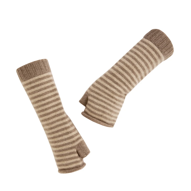 羊范100%纯山羊绒针织手套撞色条纹扳手学生写字护腕手套男女同款