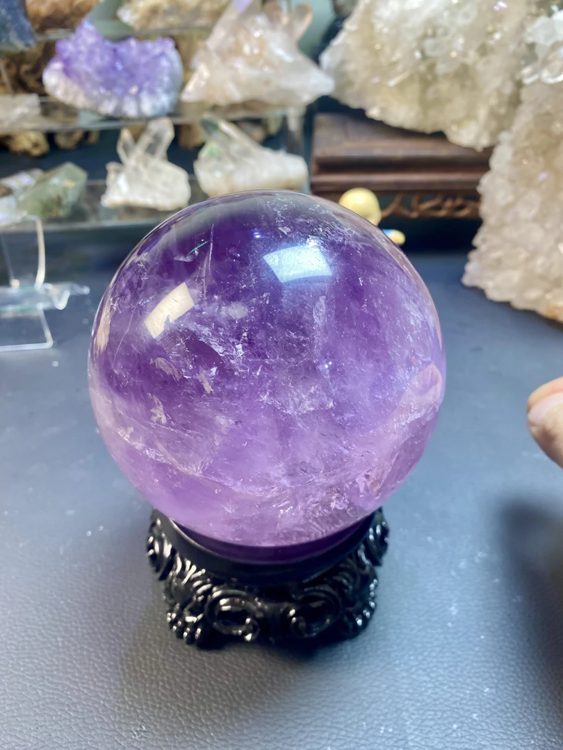 -紫水晶球摆件 矿标中式玄关紫色书房摆设装修摆件轻奢