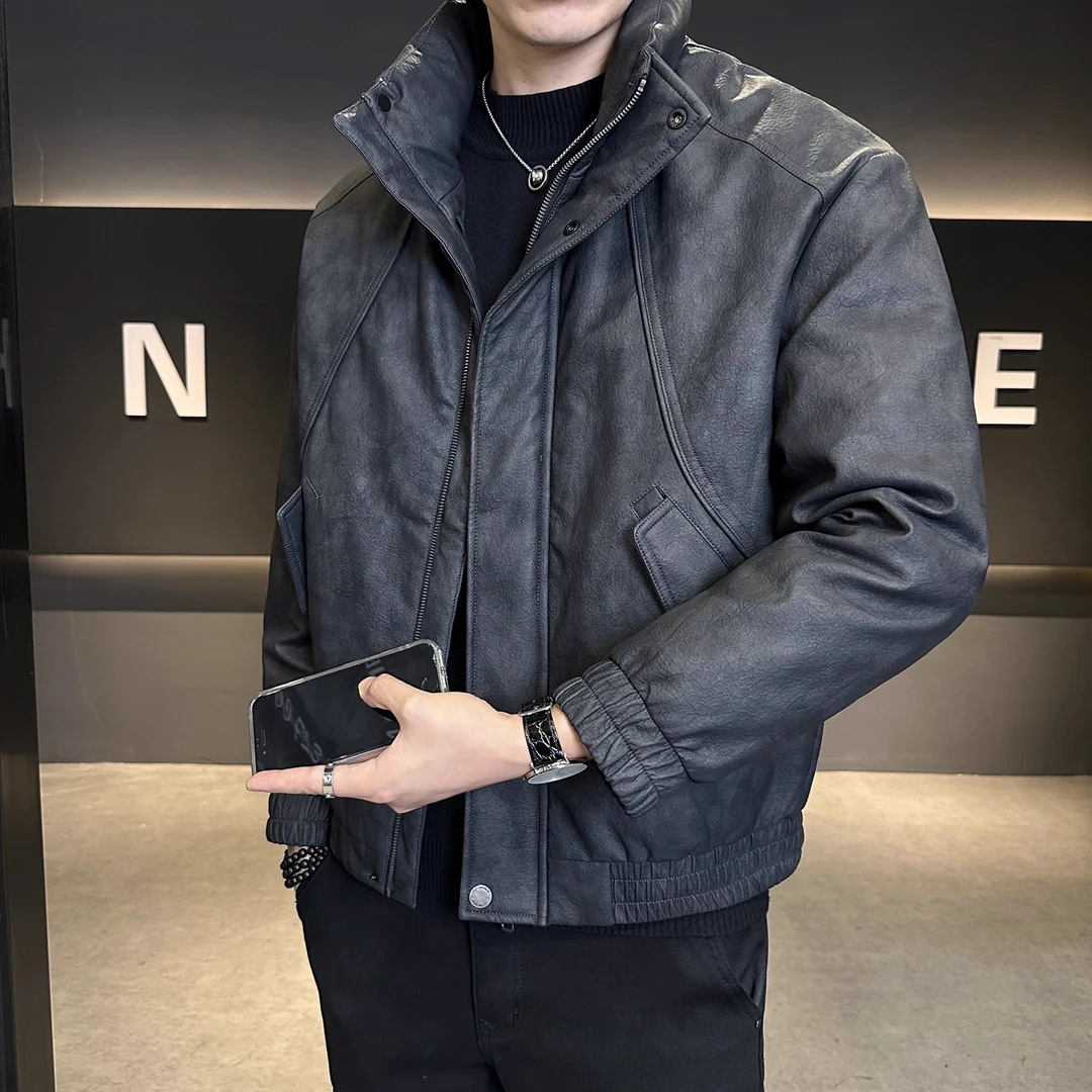 高级感扎染男士皮羽绒服男款秋冬季2025新款潮牌帅气立领加厚外套