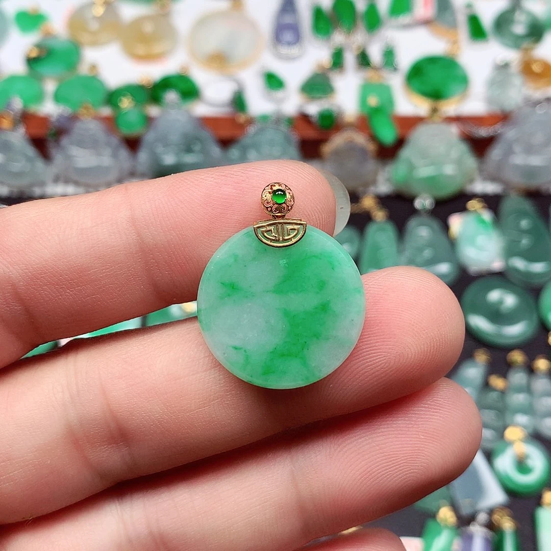 吊坠(不含链)18K金镶嵌翡翠天然翡翠A货