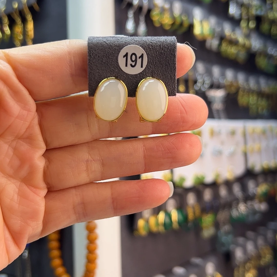 和田玉未镶嵌耳饰通体纯银天然和田玉耳拍