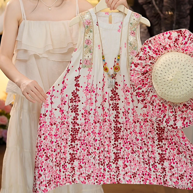 【送帽子】儿童夏季碎花无袖公主裙女童甜美连衣裙背心裙HCB759