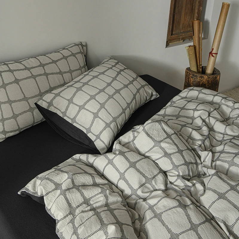 【岛屿】全棉色织提花高密双股纱厚织工艺四件套柔软亲肤棉纱被套