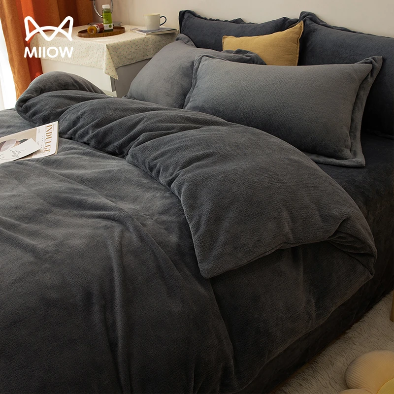 猫人加厚牛奶绒四件套双面绒冬天简约加绒男孩床单被套床上三件套