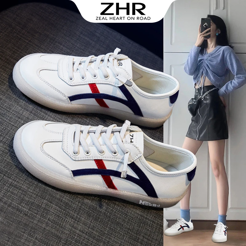ZHR/则则小白鞋女牛皮面撞色百搭休闲鞋女透气耐磨果冻底轻便女鞋
