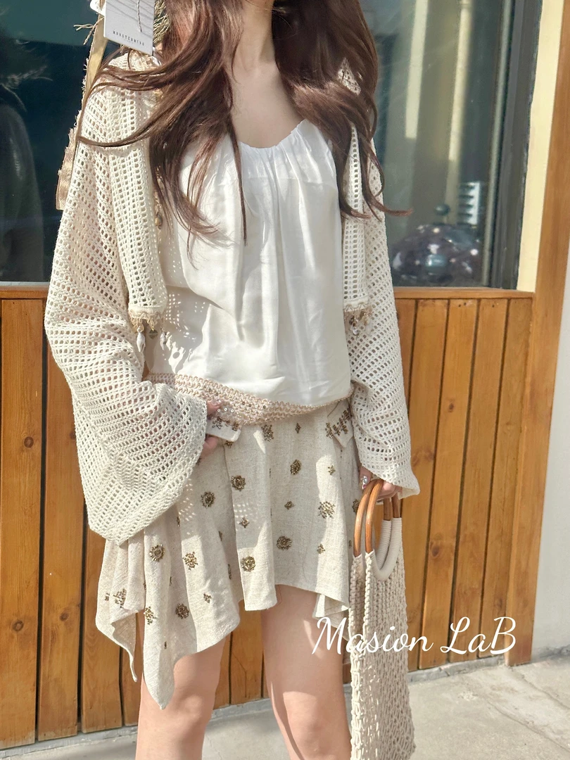 monsterming度假编织流苏外套