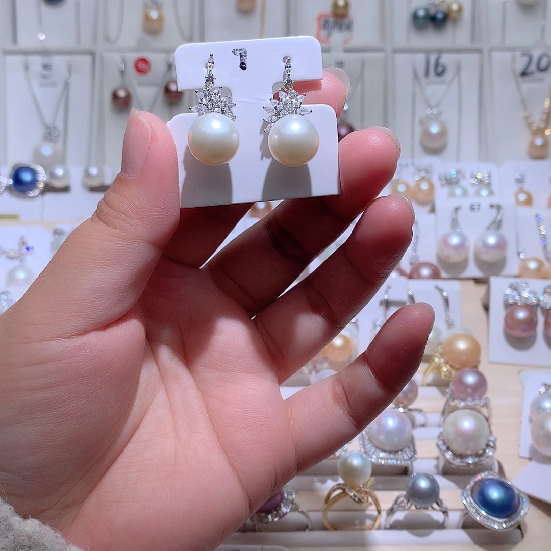 淡水珍珠耳饰银S925镶嵌CC11.7mm