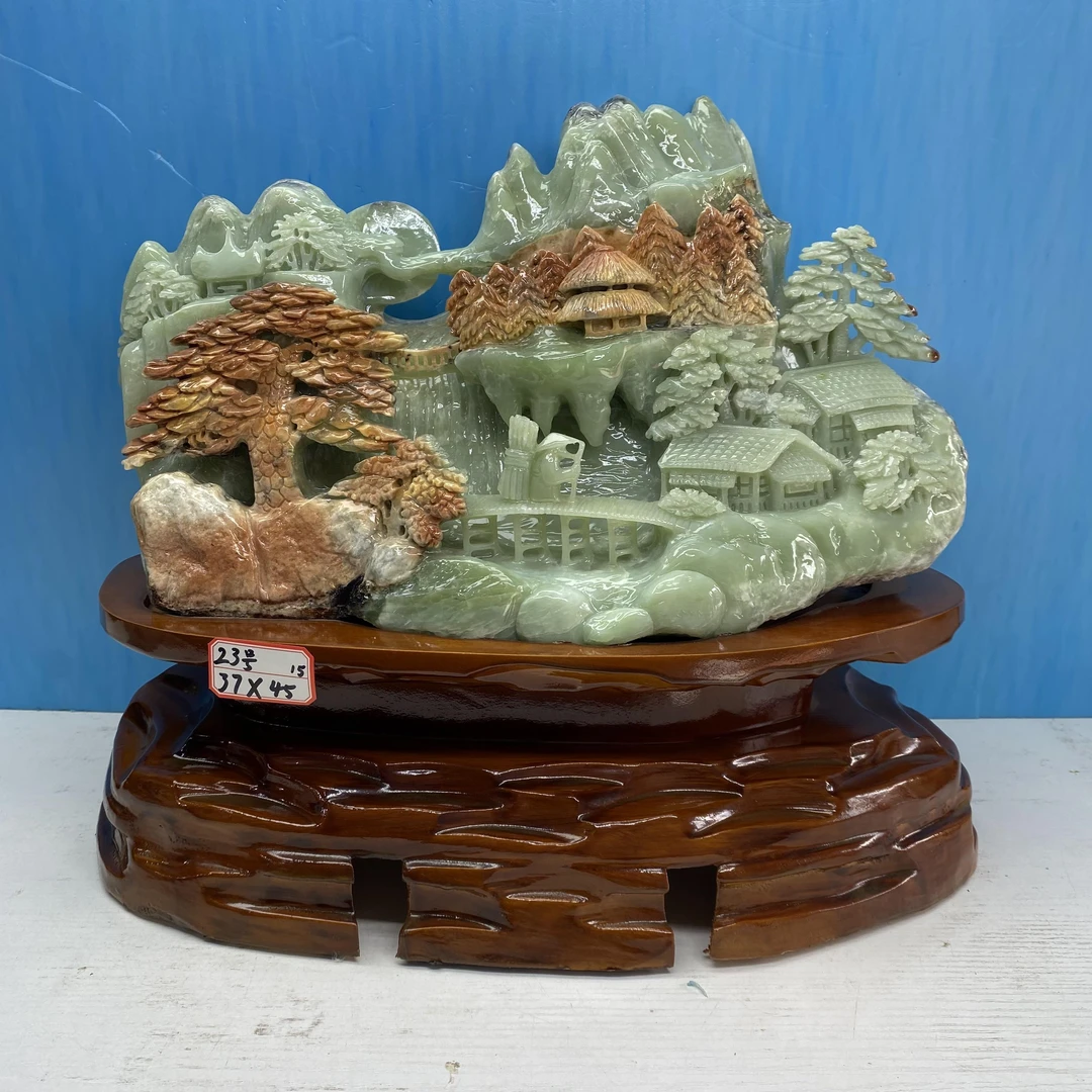 山水摆件家居饰品整体雕刻精品新款厂家直销实木底座手工玄关创意