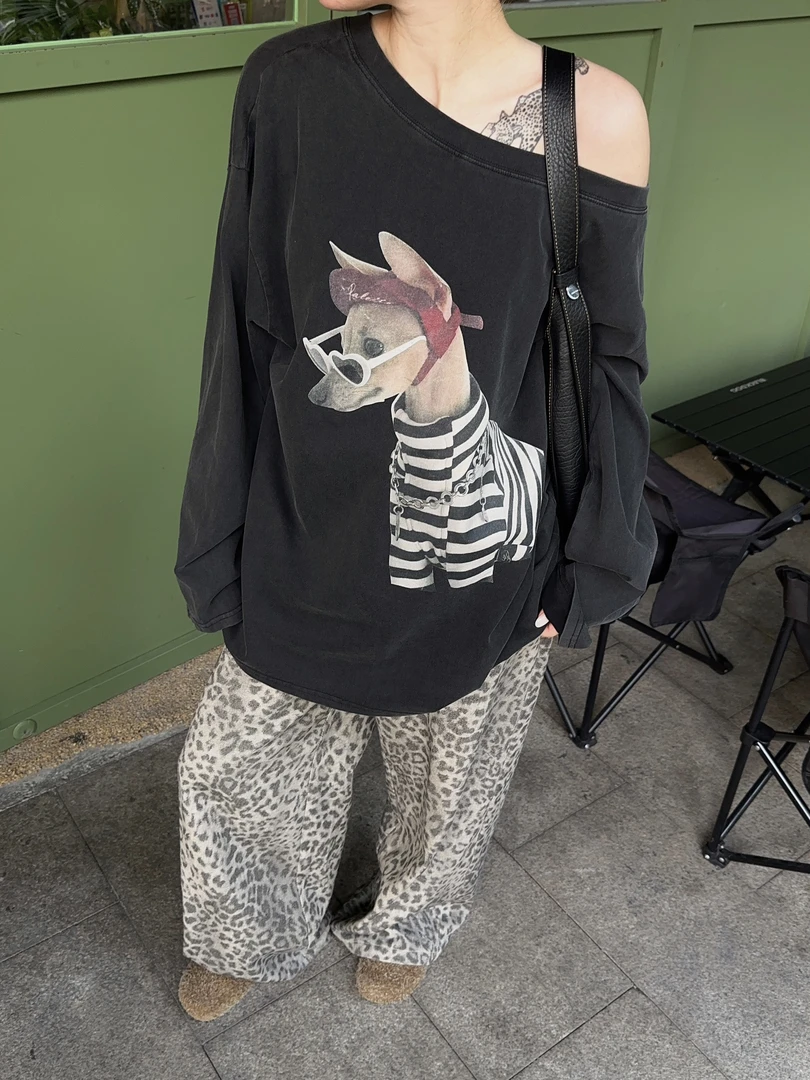 早秋潮流狗狗印花宽松显瘦休闲薄卫衣k25245