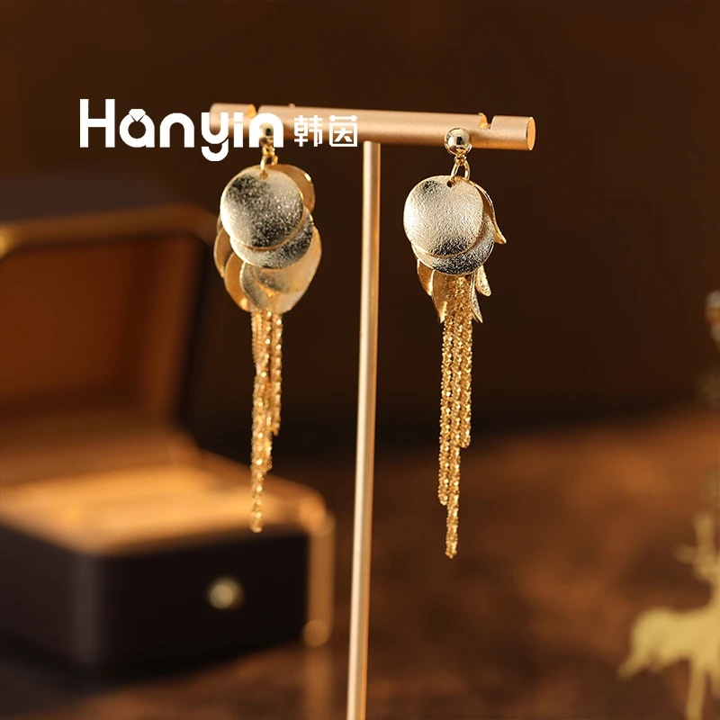 铜合金耳饰 925银针个性设计风铃满天星片片流苏耳钉小众高级感