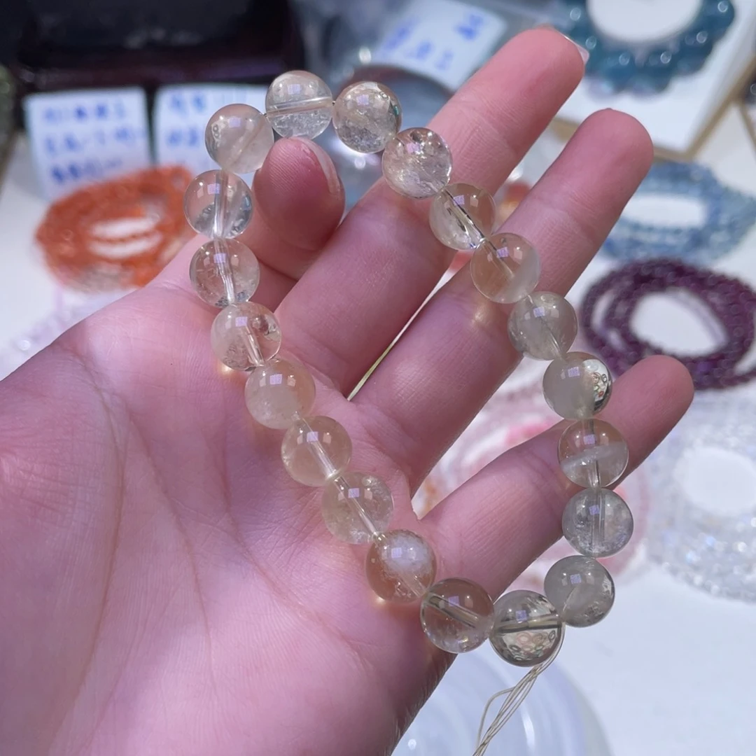 未镶嵌手链水晶稀有矿胶花黄水晶10mm