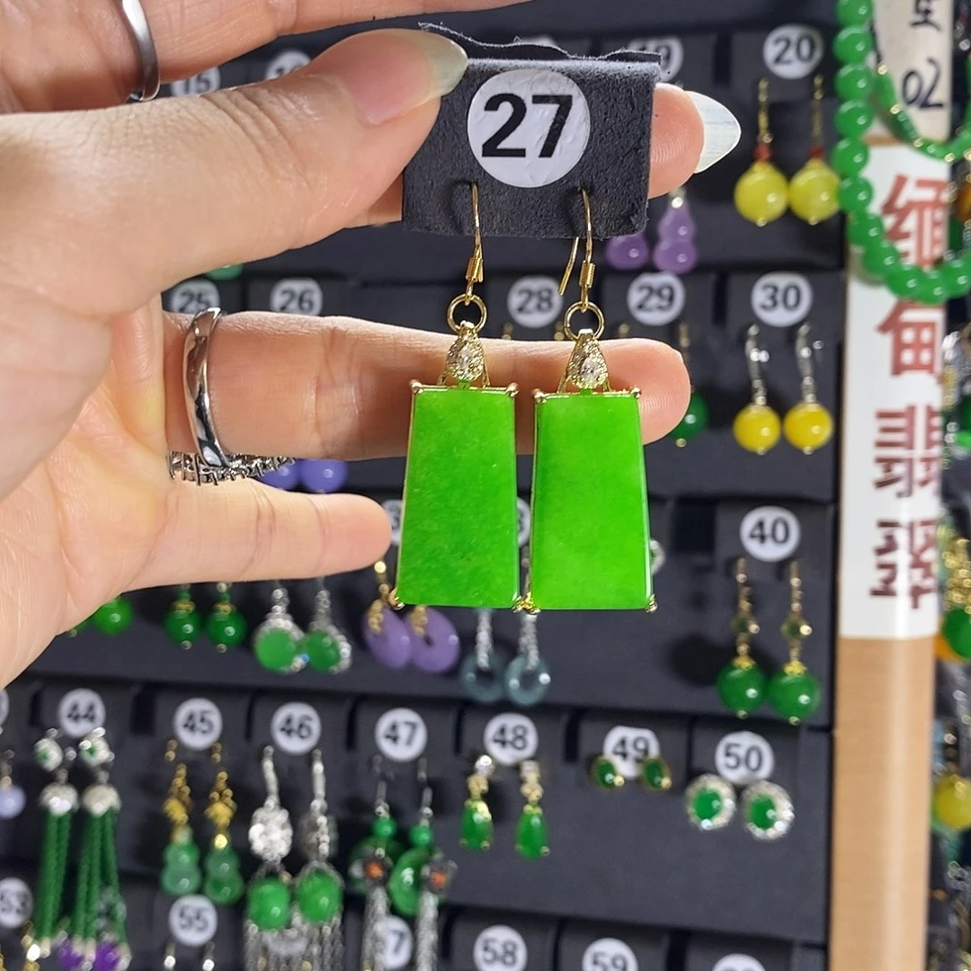 银S925镶嵌翡翠耳饰27