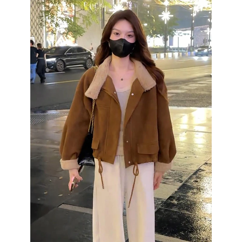 美拉德穿搭加厚棉衣棉服女2025年新款冬季复古羊羔绒外套女秋冬款