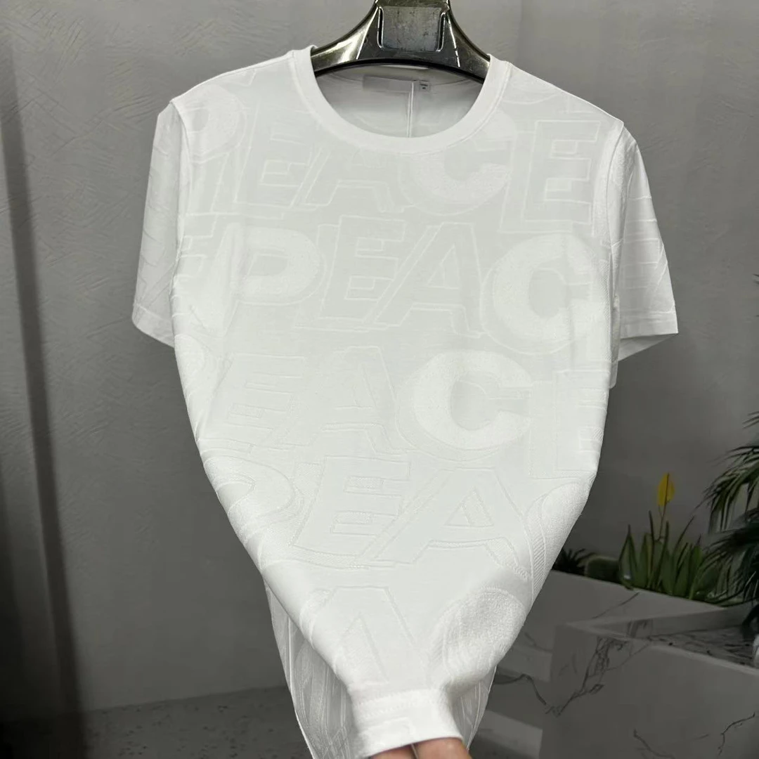 053高定提花短袖圆领男士T恤简约百搭潮流情侣男士多色运动