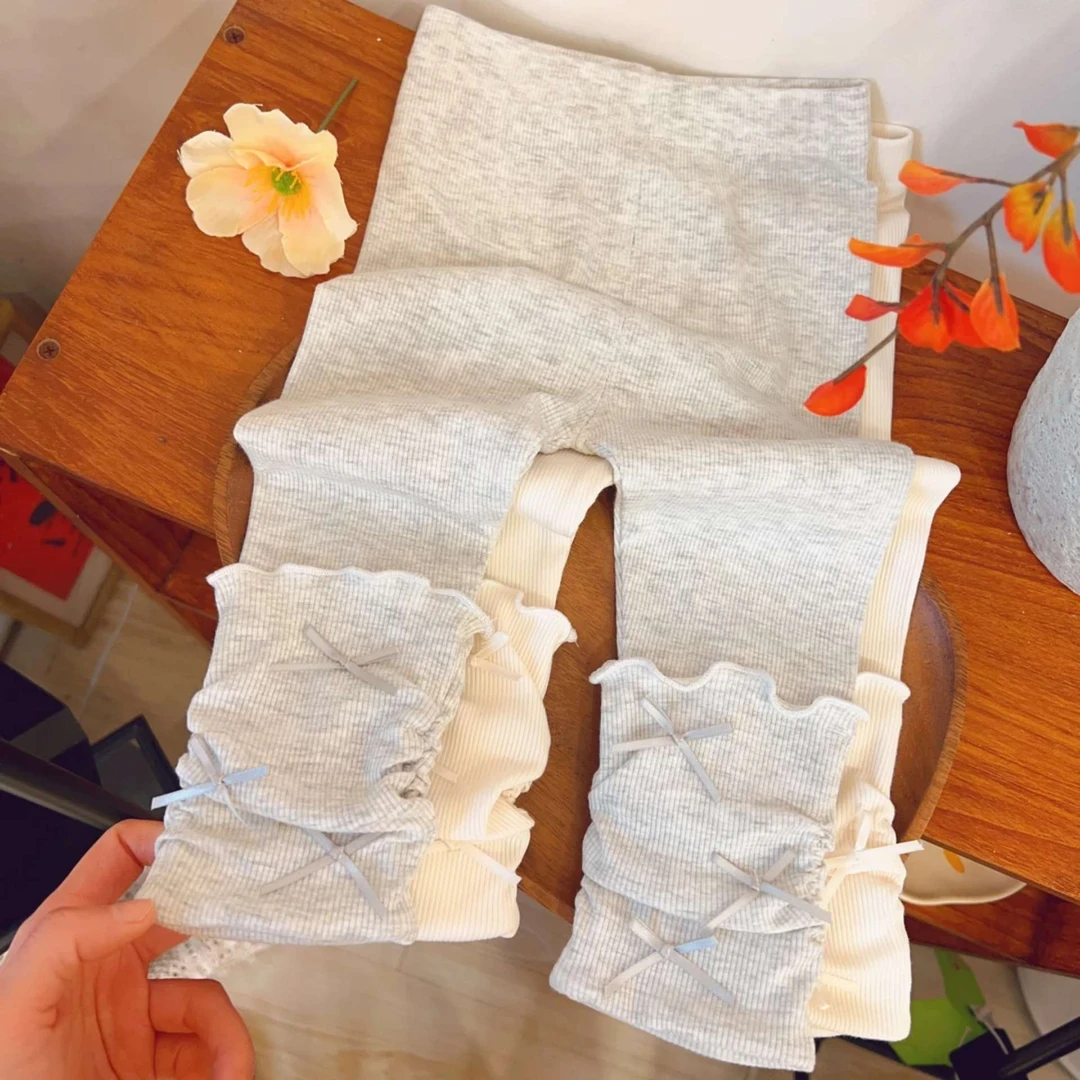 女童2025春夏款新款弹力蝴蝶结打底裤女宝宝堆堆裤百搭薄款长裤子