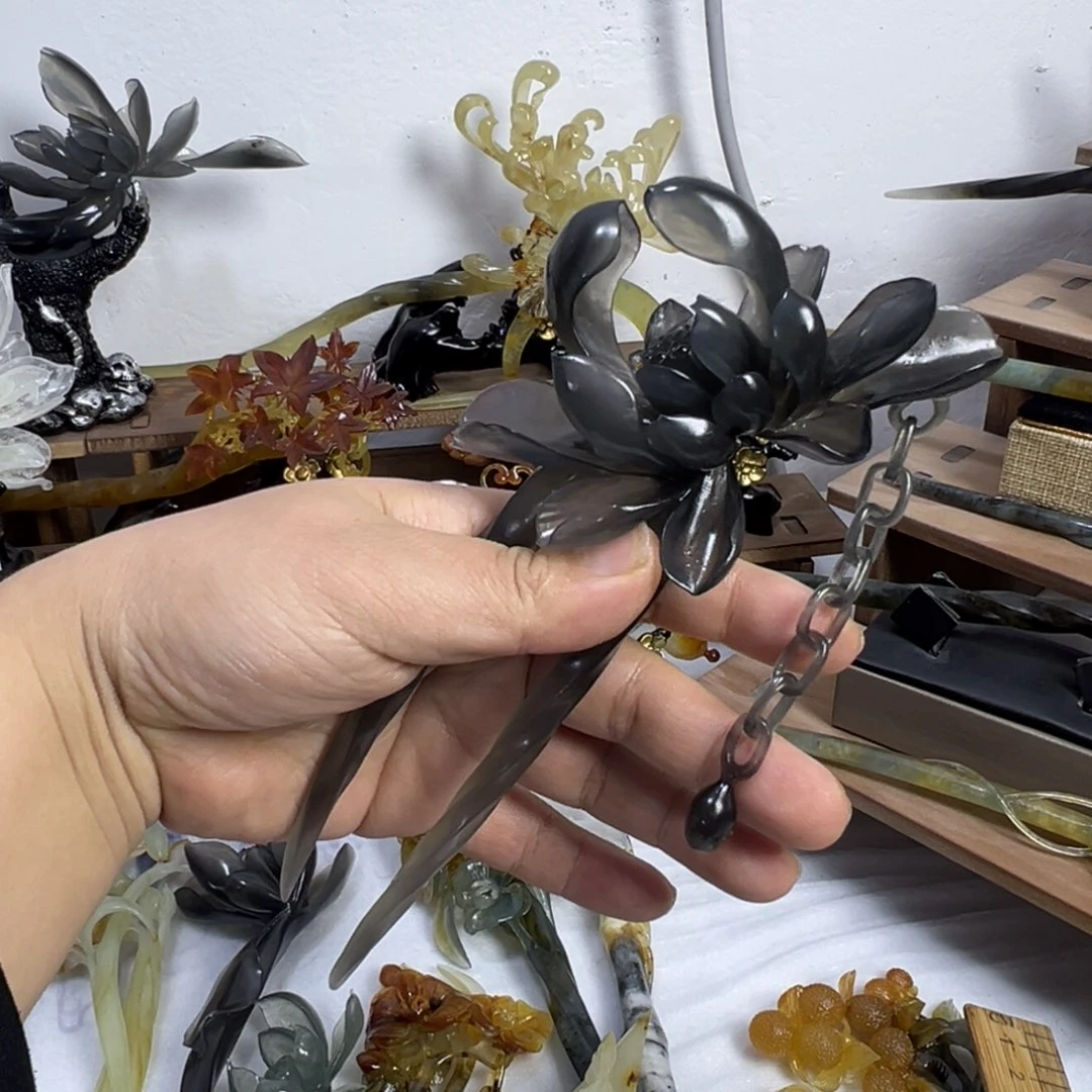 凝***心定制蛇纹石玉毛货发饰