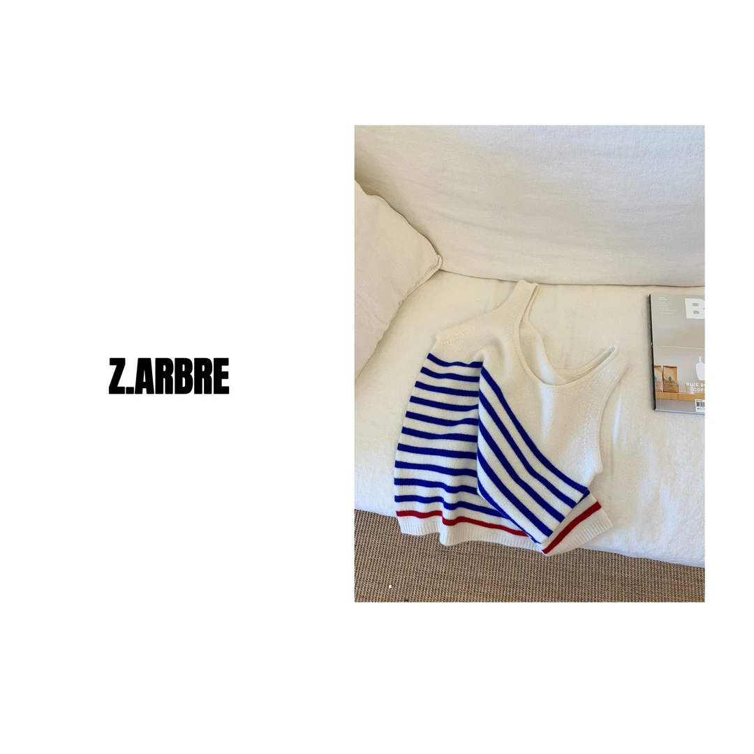 Z.ARBRE超好看软糯亲肤100%羊毛红蓝法式条纹背心毛衣（不能机洗）
