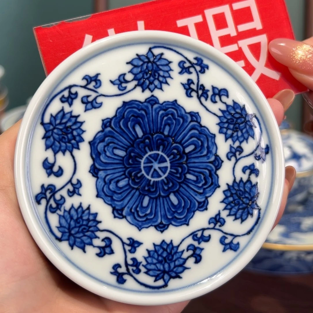 青花雯华堂手绘盖置