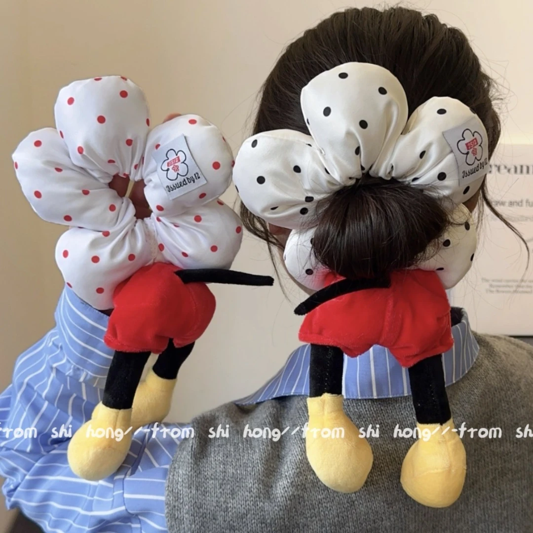 升级款~米奇花朵波点屁屁发圈可爱毛绒丸子头公主落难扎头绳发饰