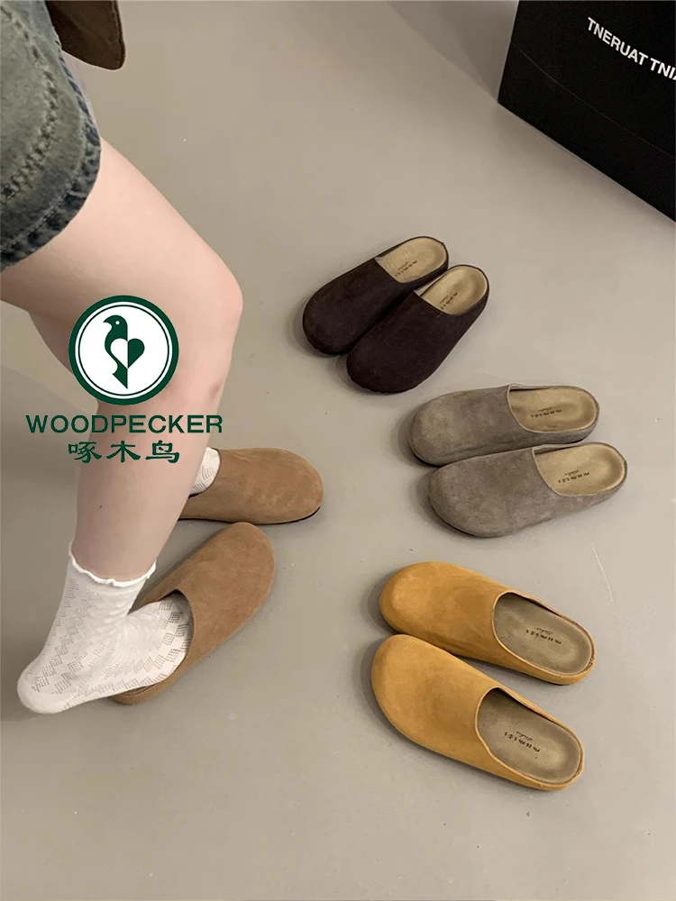 啄木鸟厚底小众百搭勃肯鞋包头拖鞋女外穿2025春秋一脚蹬博肯单鞋